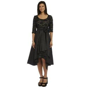R&M Richards Lace Hi Lo Cocktail Scoop Neck Dress 3/4 Sleeve Womens 10 Black